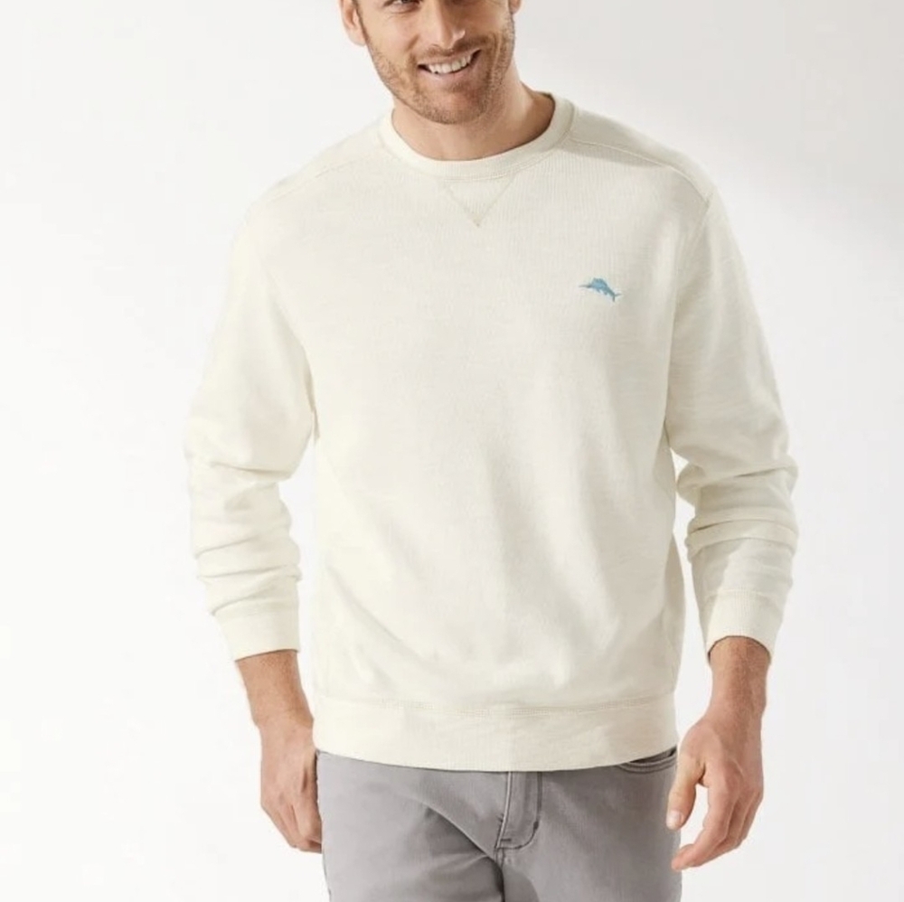Tommy Bahama Tobago Bay Crew neck Pullover Men'sXXL Cream  Marlin Logo  NWT